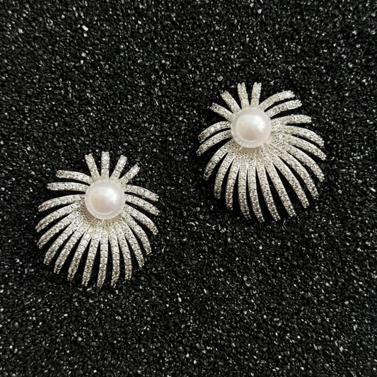 Exquisite Elegance Sparkling Firework Gemstone & Shell Pearl Earrings