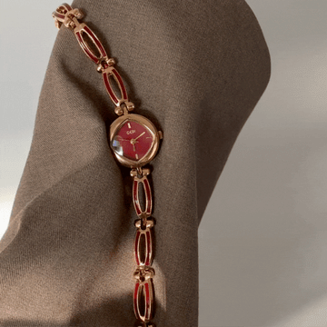 Garnet Glow – Women’s Small Round Gold Watch with Red Face
