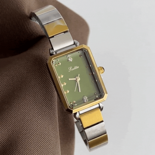 Verde Frame – Women’s Two-Tone Watch with Green Rectangular Face