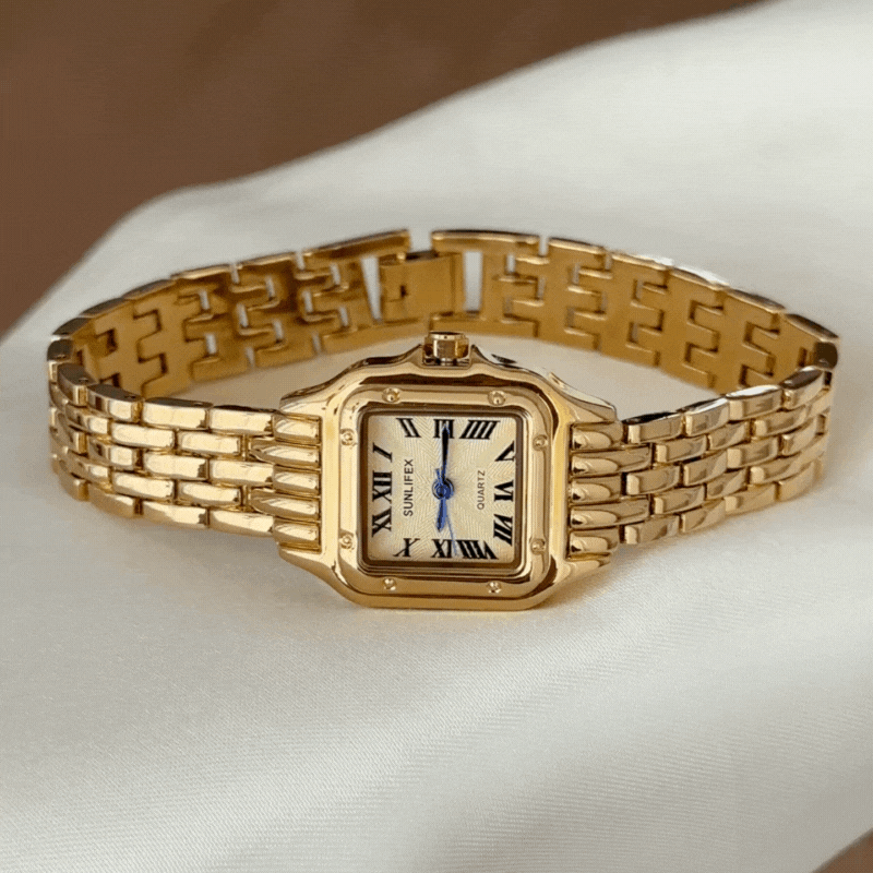 Rectangular Gold Tone Watch - Complete Set with Alloy Band | Women's Q ...