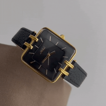 Gold Women's Watch - Lindy Square Watch med svart skinnstropp | Urban