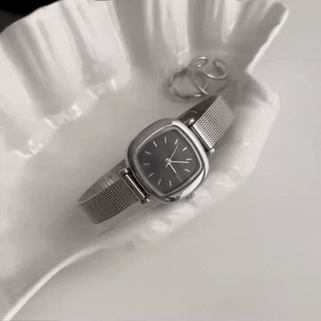 Silver Women’s Watch – Square Black Dial Dainty Bracelet Style | Onyx
