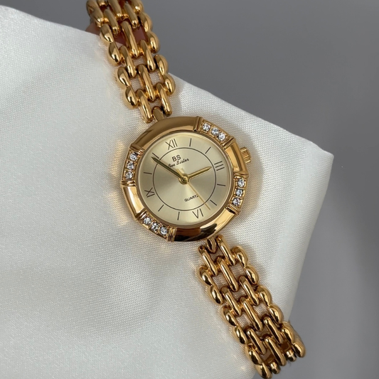 European Luxury Watch - Gold Octagon Diamond Case & Bracelet