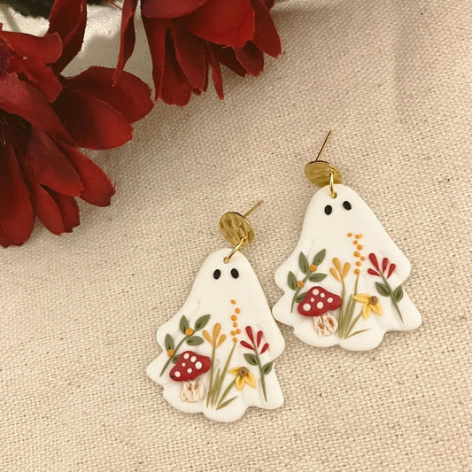 Halloween Ghost Earrings for Women- Cute Cartoon Printed Acrylic Pendant