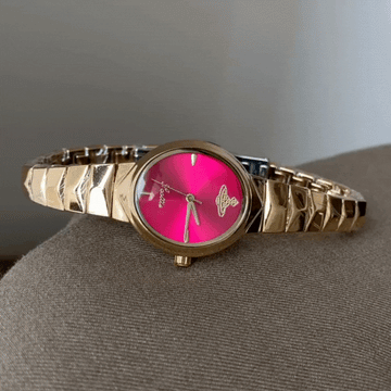 Gold Women’s Watch – Elegant Red Oval Dial Quartz Watch with Slim Bracelet Strap | Garnet