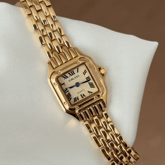 Rectangular Gold Tone Watch - Complete Set with Alloy Band | Women's Quartz