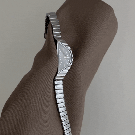 Luna Elegance – Silver Strap Half-Moon Grey Dial Women’s Quartz Watch