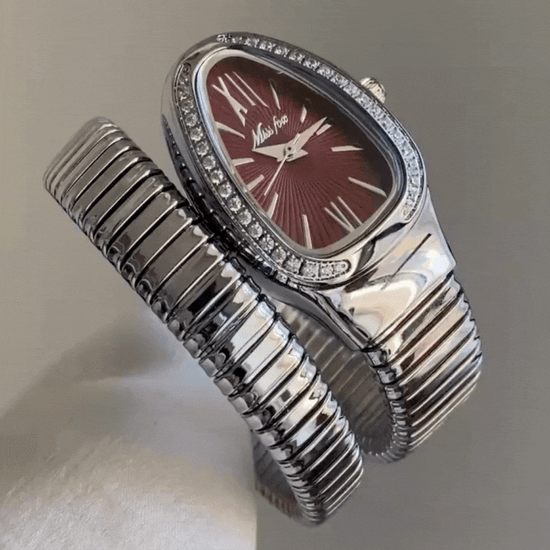 red bangle watch with snakehead design