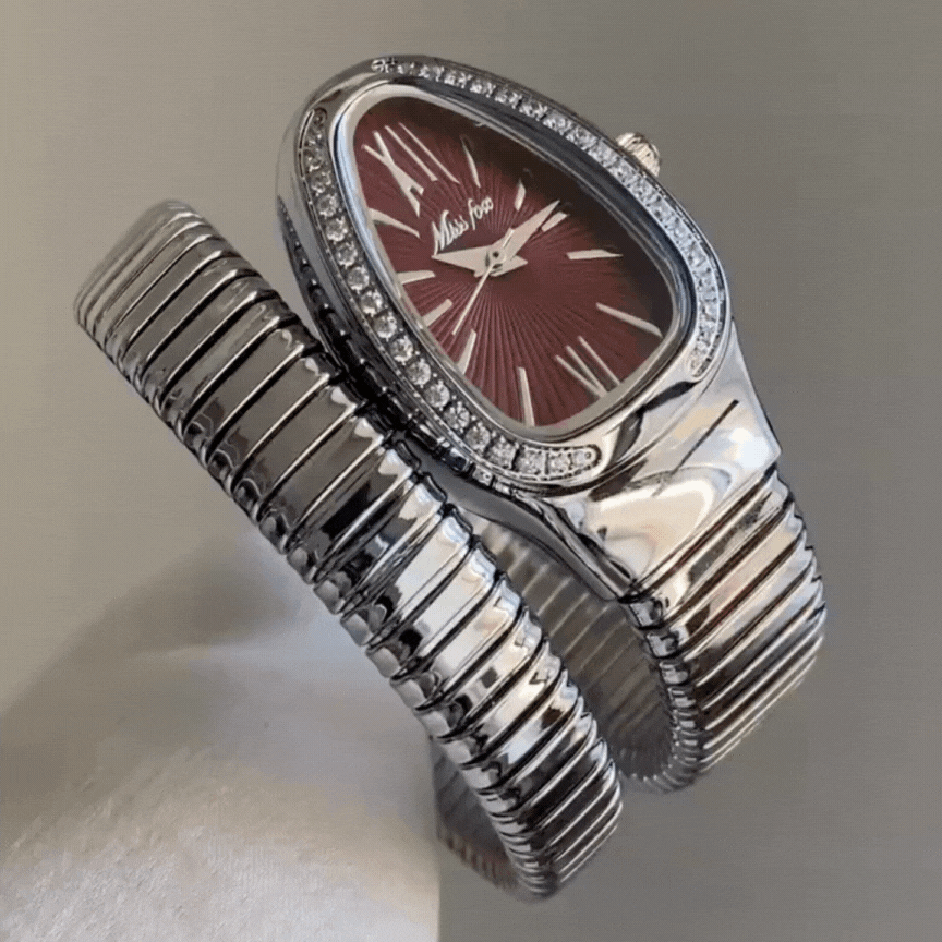 red bangle watch with snakehead design