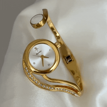gold bracelet watch with sparkling diamonds