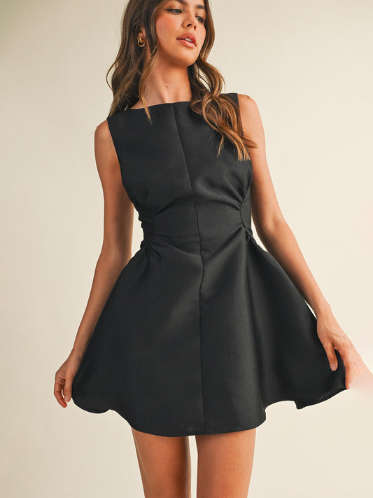 Structured A-Line LBD Sculpted Waist Sleeveless Mini Dress