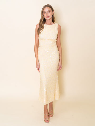 Sequin Sleeveless Boat Neck Textured Sheath Midi Dress