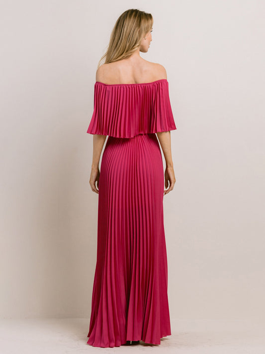 Off-Shoulder Plisse Maxi Dress