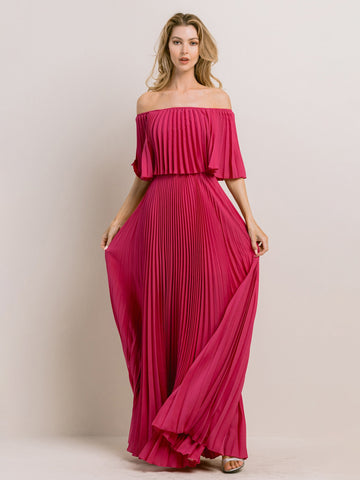 Off-Shoulder Plisse Maxi Dress