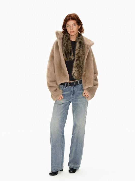 Plush High-Collar Minimalist Faux Fur Jacket
