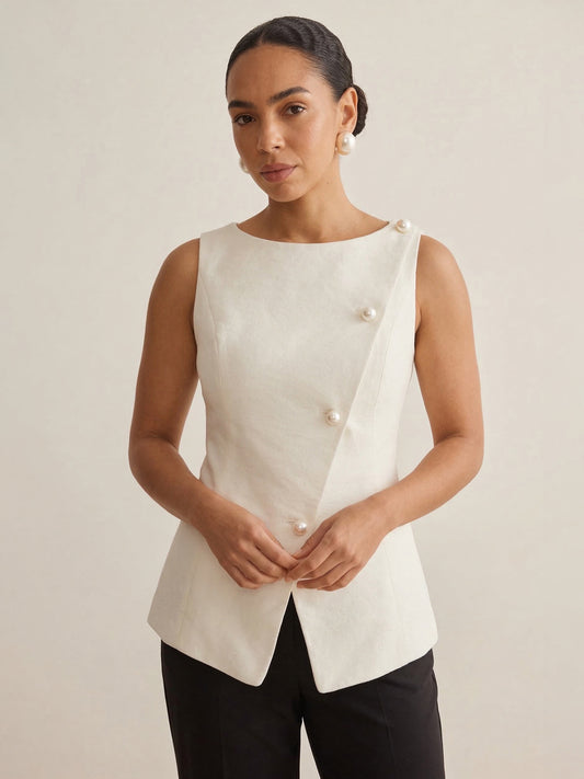 Chic Sculpted-Waist Tencel Linen Top