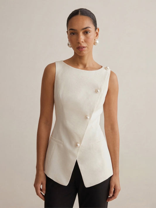 Chic Sculpted-Waist Tencel Linen Top