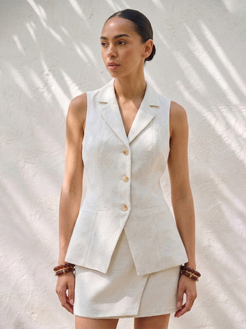 Summer Linen U-Neck Camisole and Mini Skirt Set