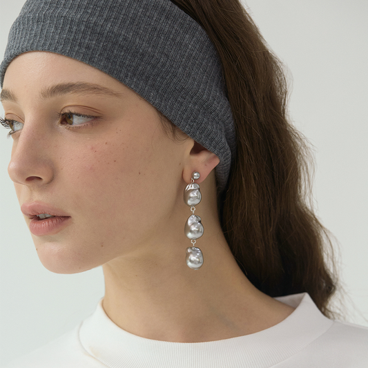 French Baroque Grey Pearl Earrings
