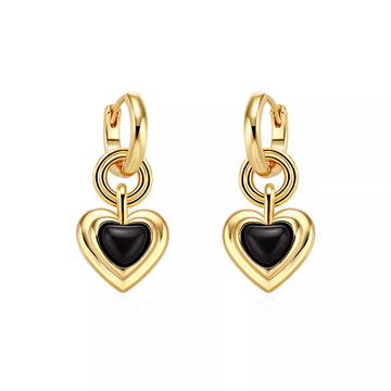 Double-Layer Detachable Black Onyx Heart Earrings
