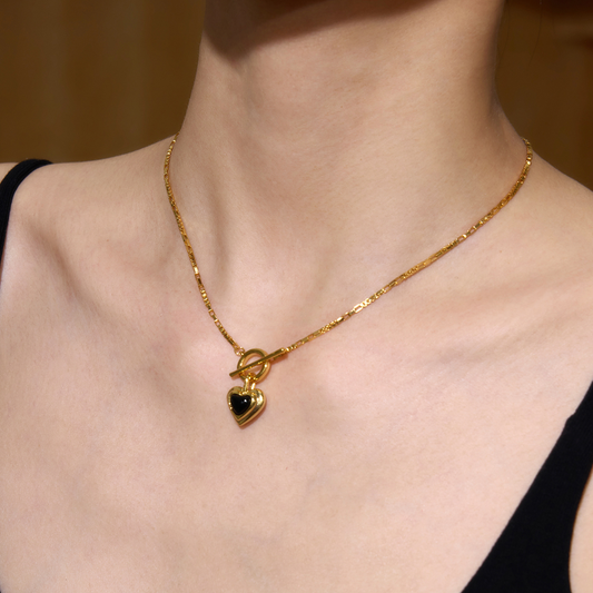 Vintage Black Onyx Heart Necklace