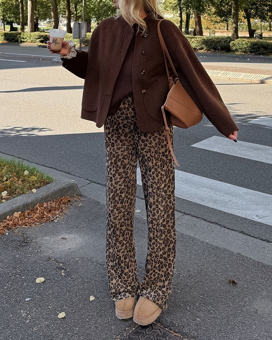 Leopard Print Straight Pants