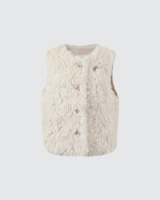 Fluffy Shearling Brooch Curly Fur Vest