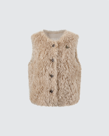 Fluffy Shearling Brooch Curly Fur Vest