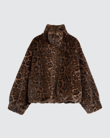 Leopard Print Windproof Faux Mink Fur Jacket