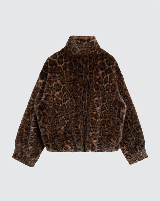 Leopard Print Windproof Faux Mink Fur Jacket