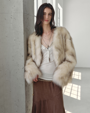 Firelady Hand-Dyed Saga Furs Fox Fur V-Neck Coat