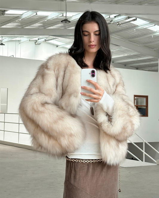 Firelady Hand-Dyed Saga Furs Fox Fur V-Neck Coat