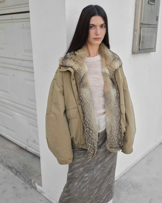 Firelady Urban Voyage Fox Fur Collar Down Denim Parka Jacket