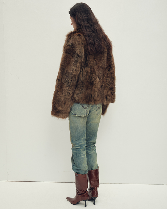 Firelady Saga Furs Fox Fur Coat with Built-In Fishbone Collar