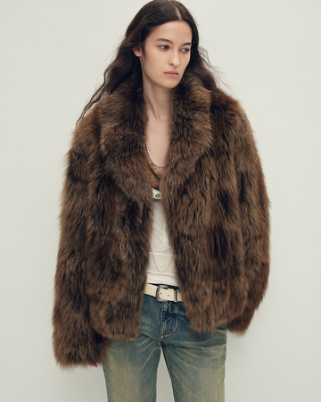 Firelady Saga Furs Fox Fur Coat with Built-In Fishbone Collar