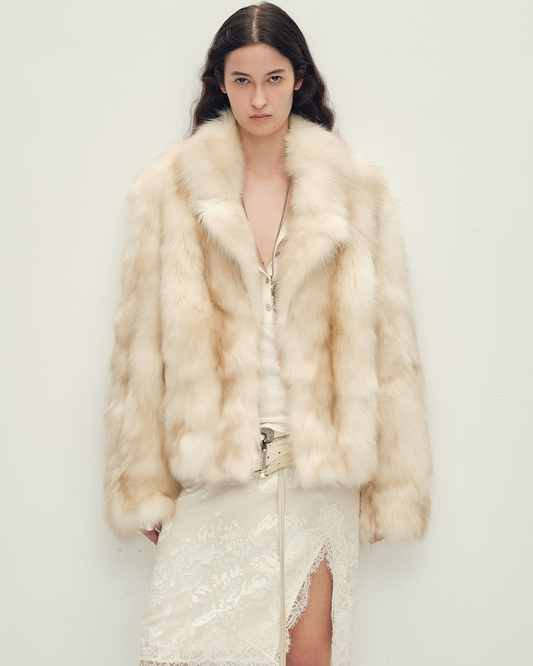 Firelady Saga Furs Fox Fur Coat with Built-In Fishbone Collar