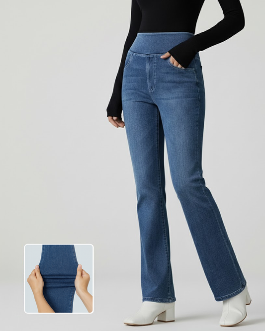 High Waisted Stretch Pockets Washed Casual Bootcut