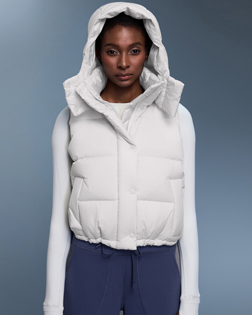 White Duck Down Windproof Warm Hooded Short Puffer Vest