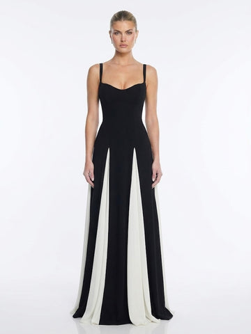 Contrast Godet Panel Spaghetti Strap Structured Maxi Dress