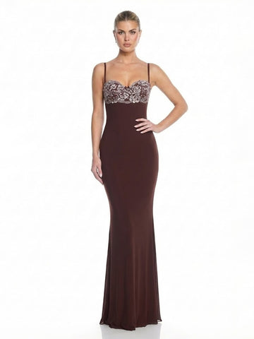 Lace-Embroidered Sweetheart Silhouette Spaghetti Strap Maxi Dress