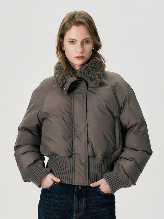 Cropped Goose-Down Sherpa-Collar Puffer Jacket