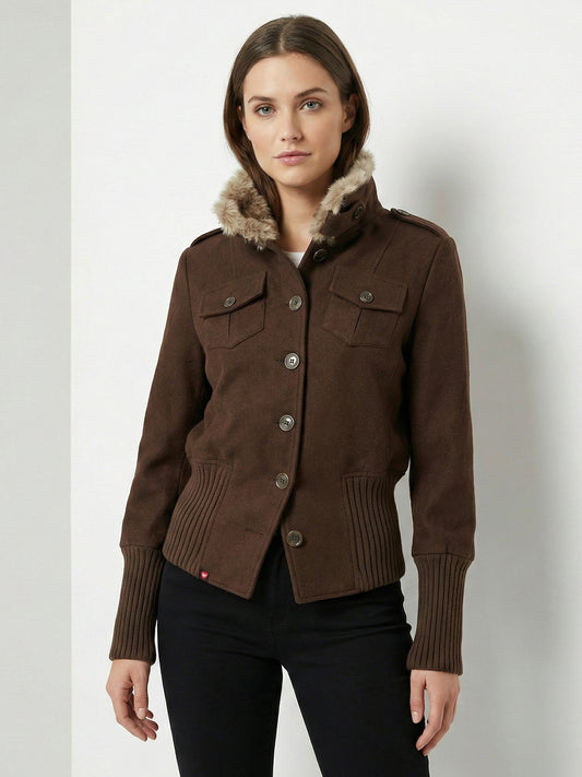 Utility-Luxe Sherpa-Collar Snatched Jacket