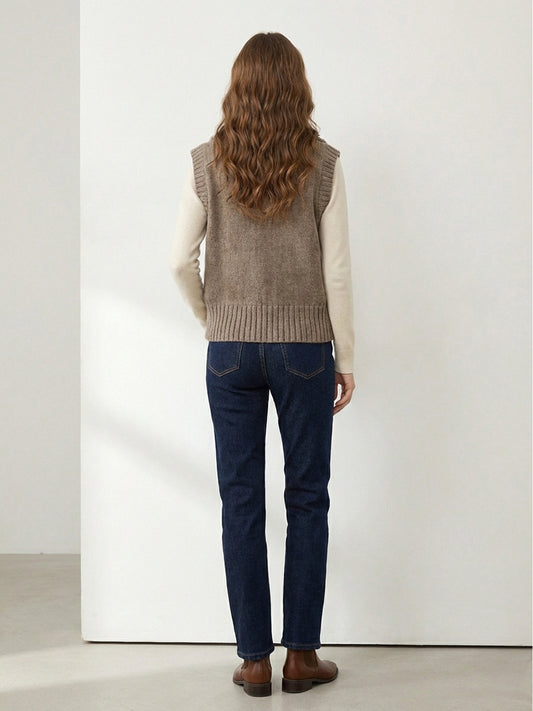 Faux Fur Front-Panel Ribbed Knit Vest