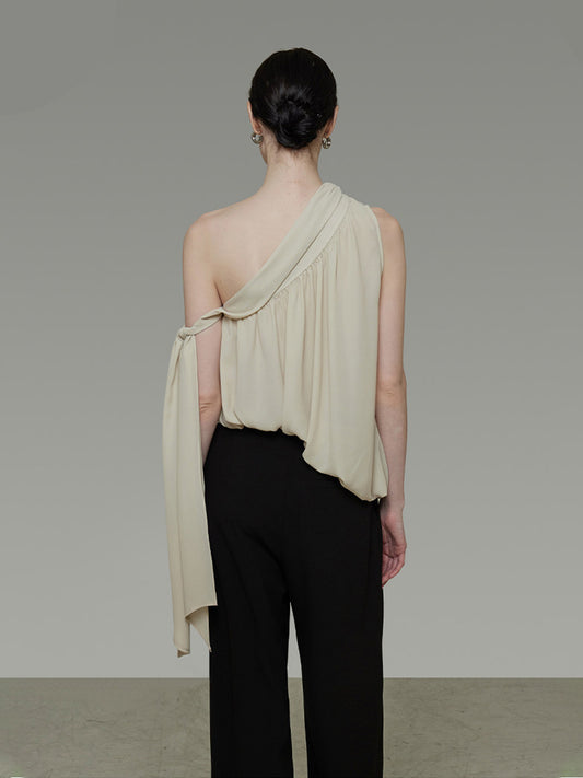 Asymmetrical One-Shoulder Ribbon Top