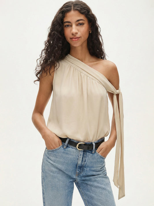 Asymmetrical One-Shoulder Ribbon Top