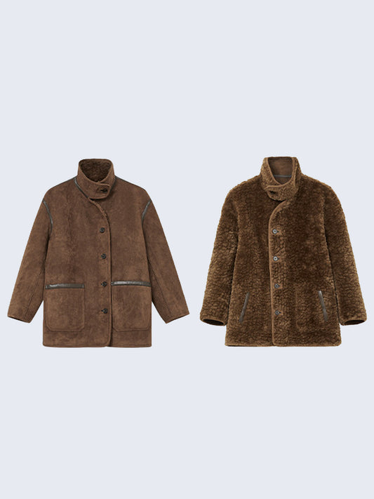 Reversible Faux Shearling and Suede Short Jacket