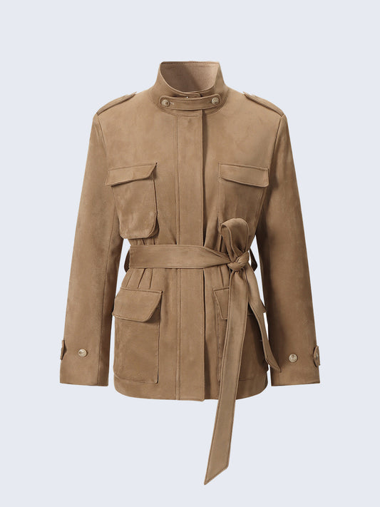 Heritage-Chic Suede Multi-Pocket Hunting Jacket
