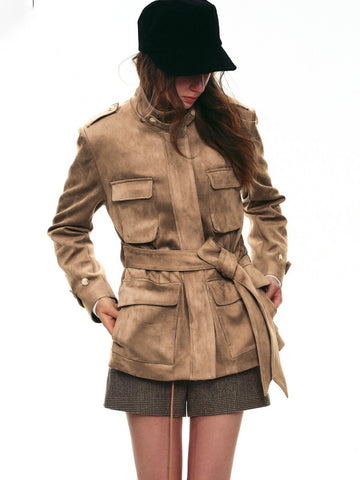 Heritage-Chic Suede Multi-Pocket Hunting Jacket
