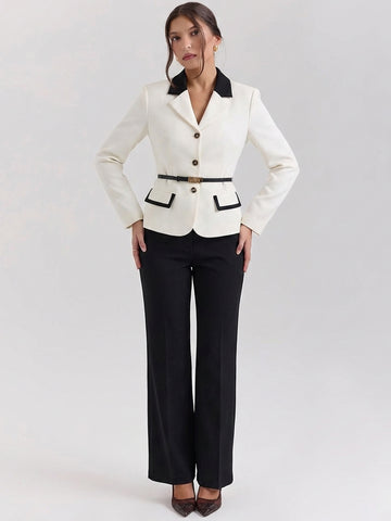 Contrast Notch Lapel Slim-Fit Suit Set