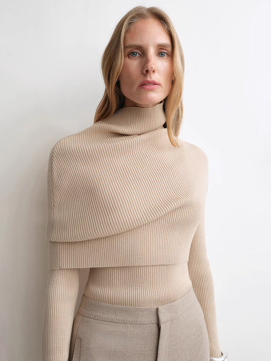 Detachable Turtleneck 2-Piece Merino Wool Knit Top